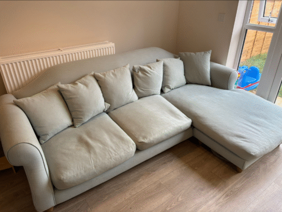 XL changeable L shape sloucher Loaf sofa in blue / green