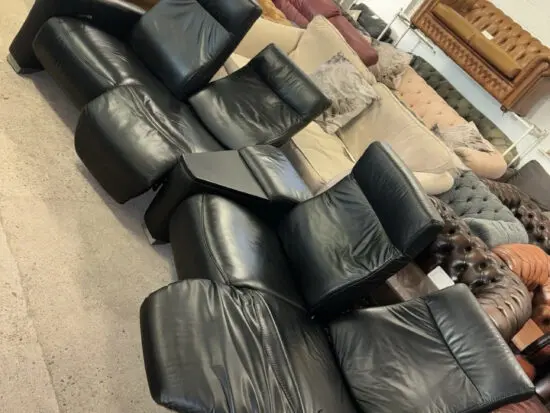 Himolla black real leather reclining cinema set four seater sofa