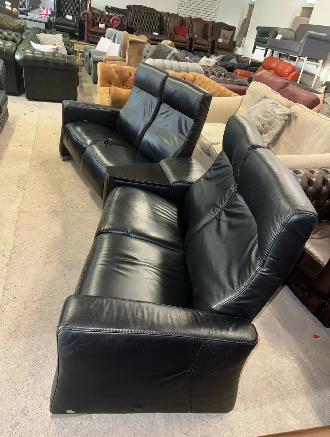 Himolla black real leather reclining cinema set four seater sofa