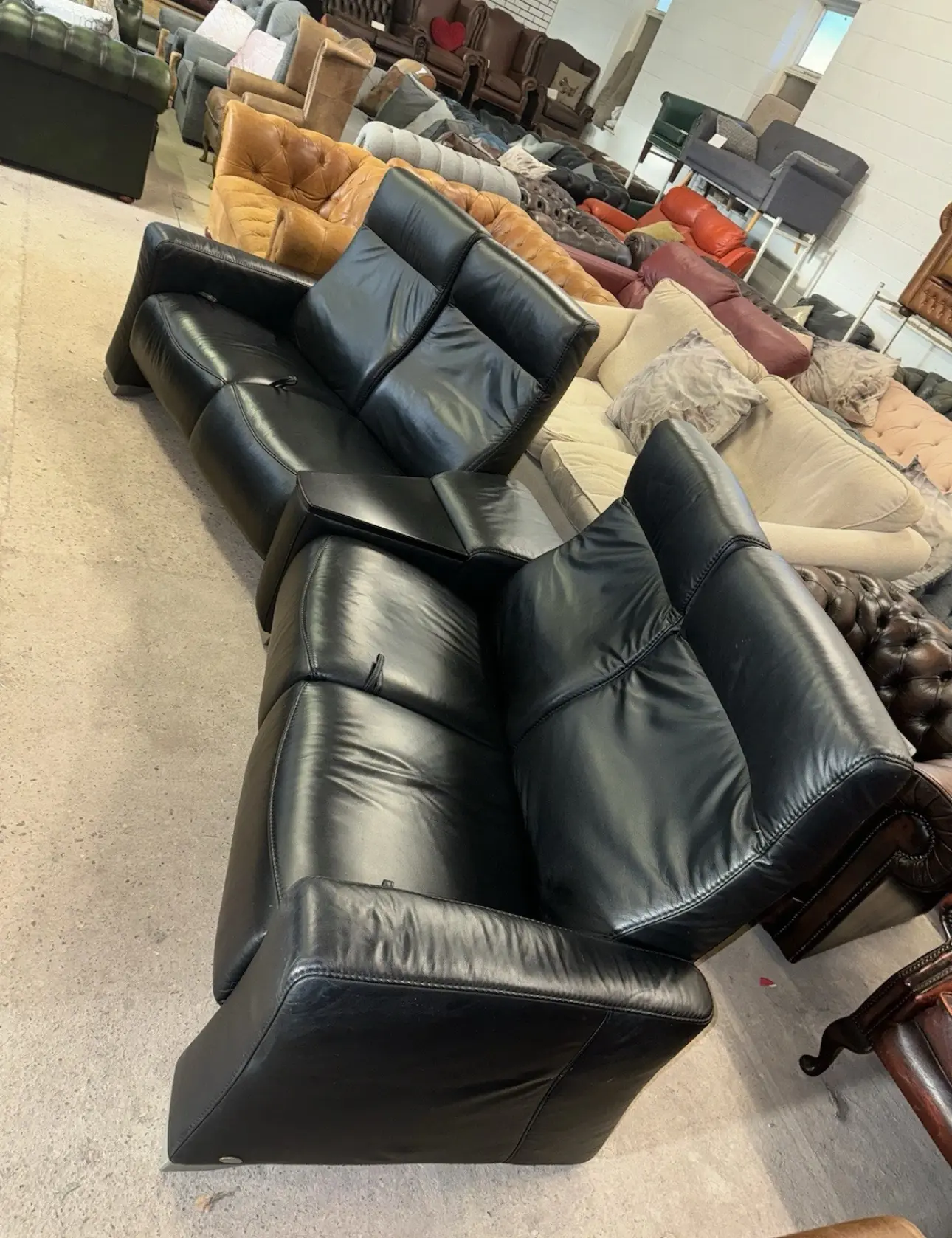 Himolla black real leather reclining cinema set four seater sofa