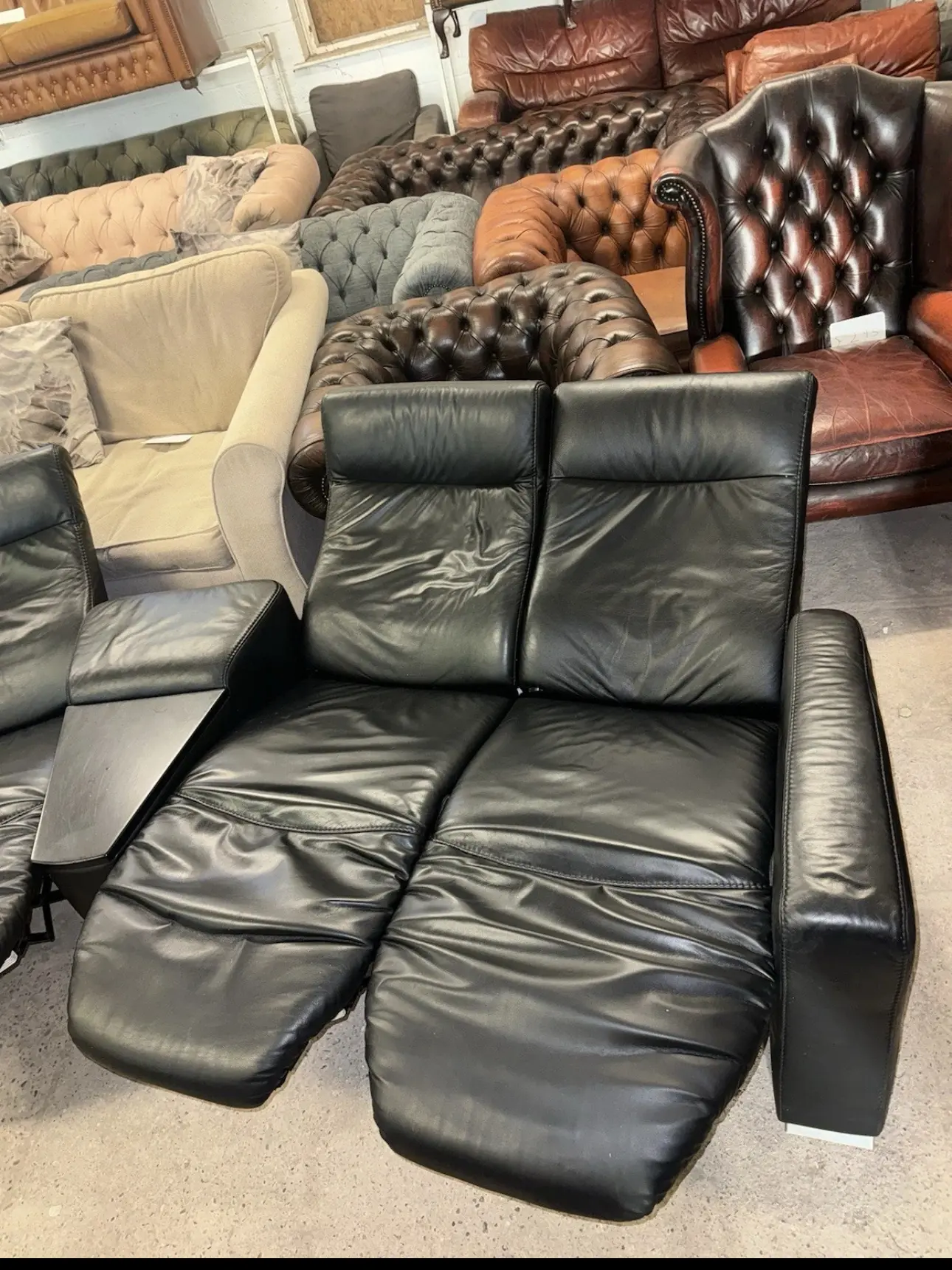 Himolla black real leather reclining cinema set four seater sofa