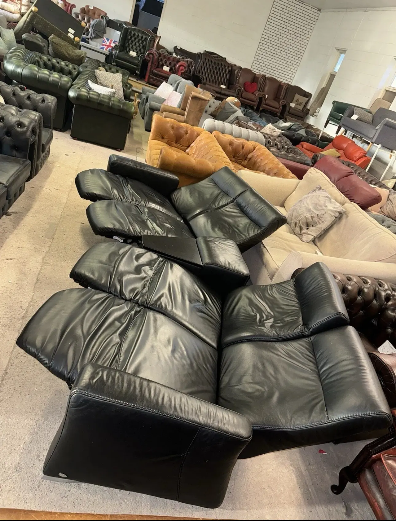 Himolla black real leather reclining cinema set four seater sofa