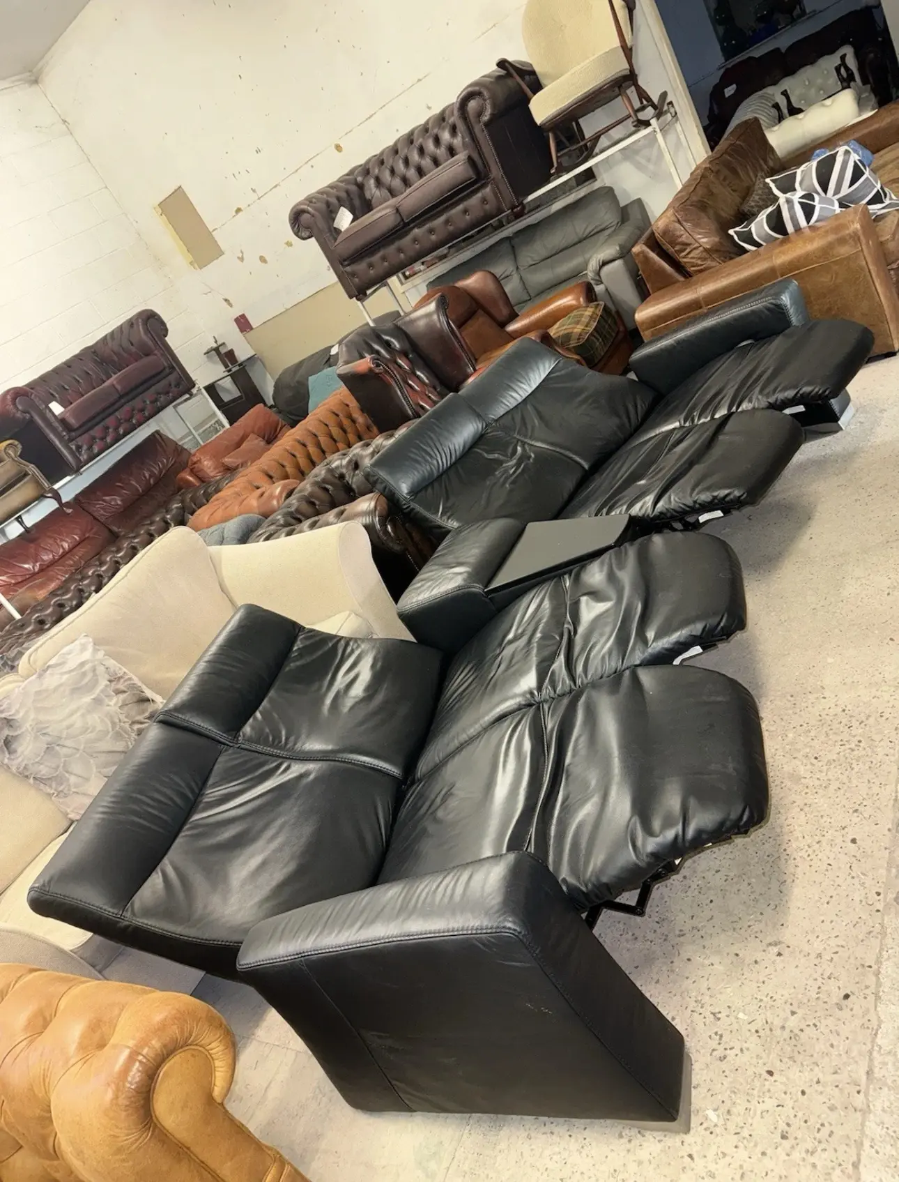 Himolla black real leather reclining cinema set four seater sofa