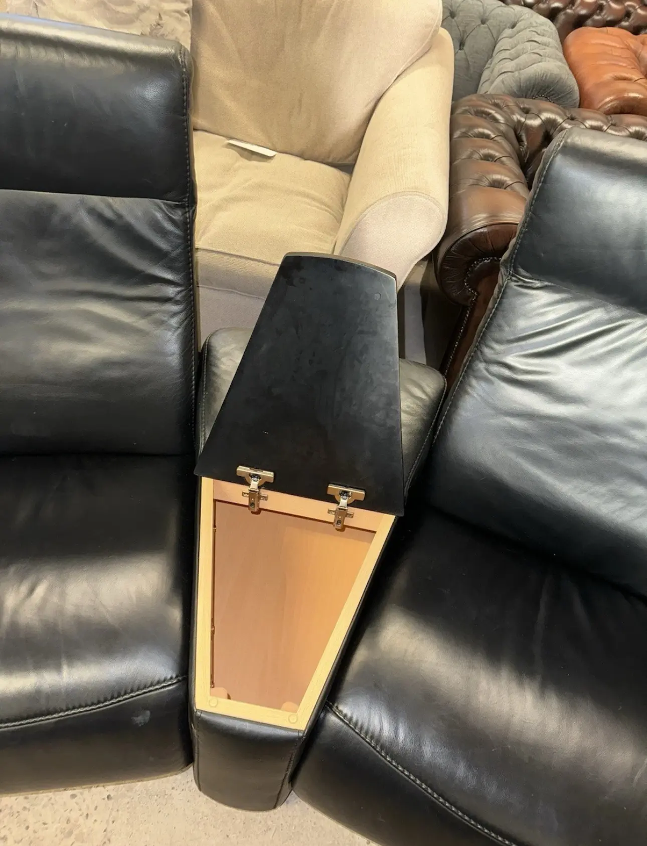 Himolla black real leather reclining cinema set four seater sofa