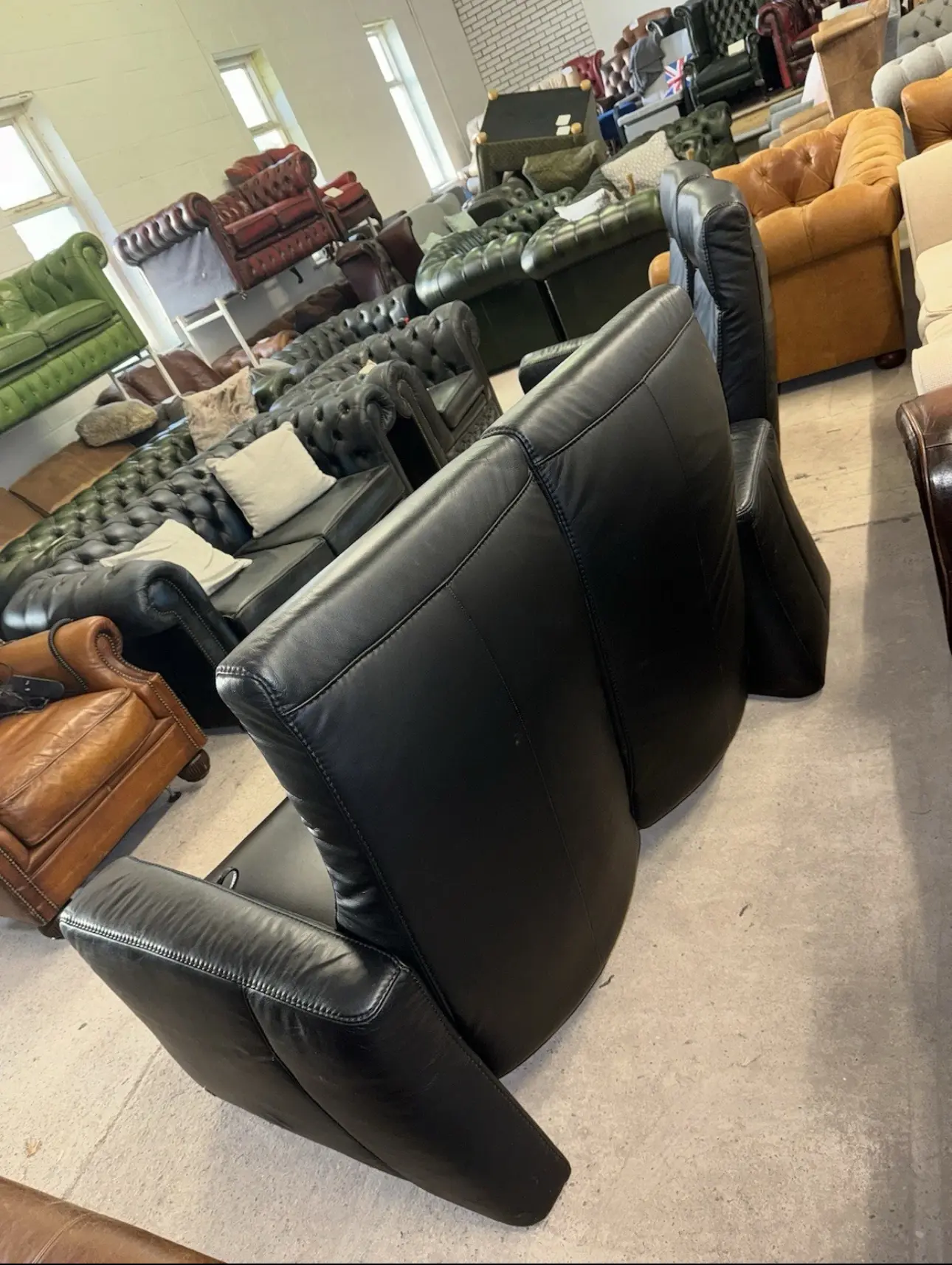 Himolla black real leather reclining cinema set four seater sofa