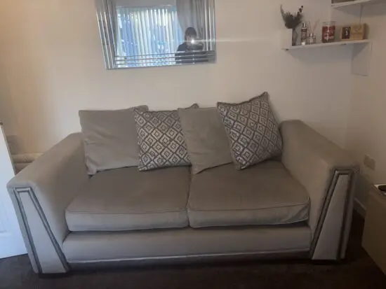 DFS silver Gigi 2 seater & large 1 seater sofa set, with matching footstool