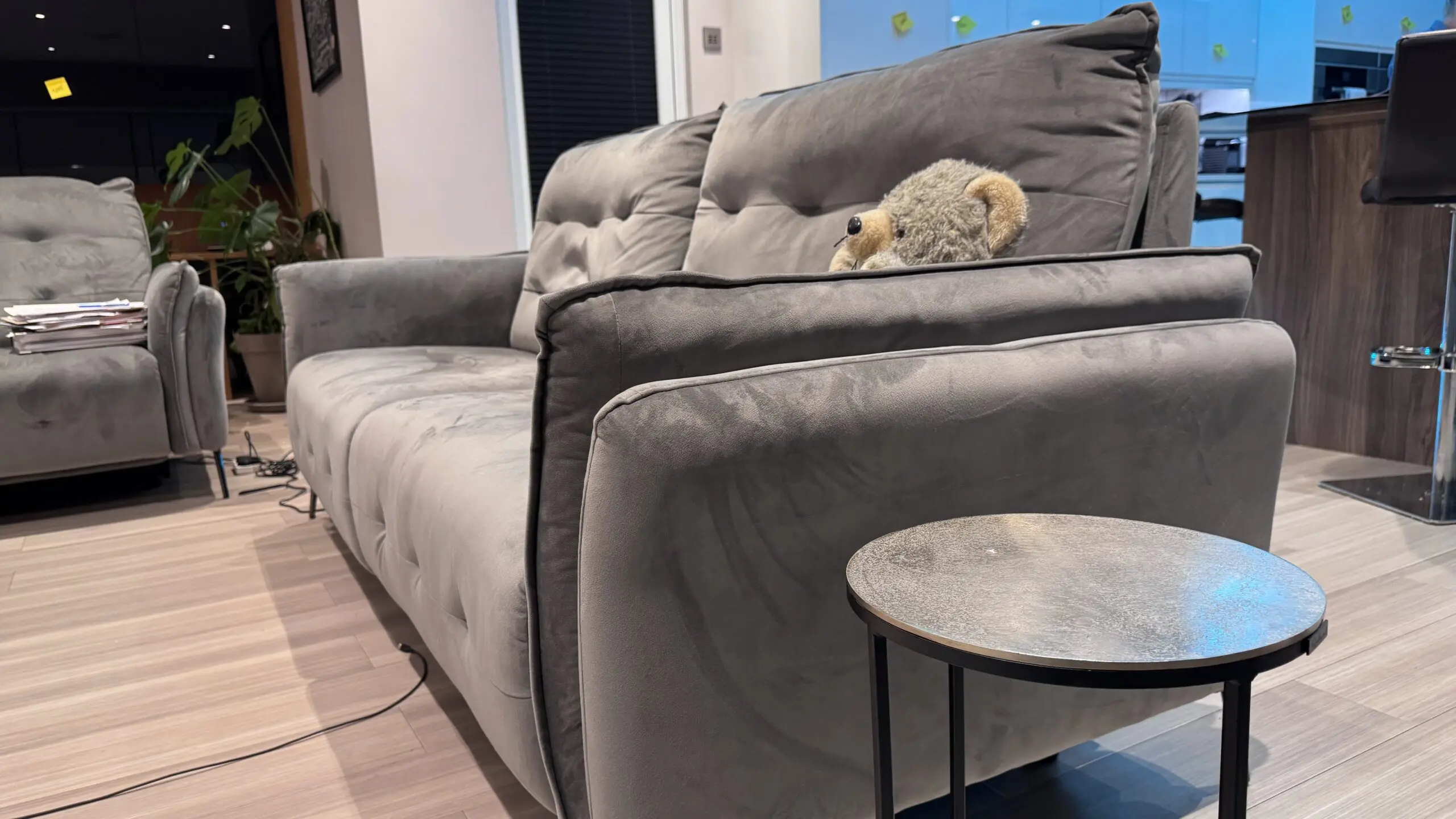 Two Large electric reclining sofas & footstool