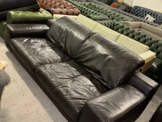 DFS Dark brown real leather three seater sofa adjustable headrest