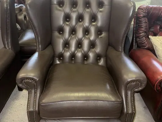 Chesterfield brown real leather wingback chair 4 available