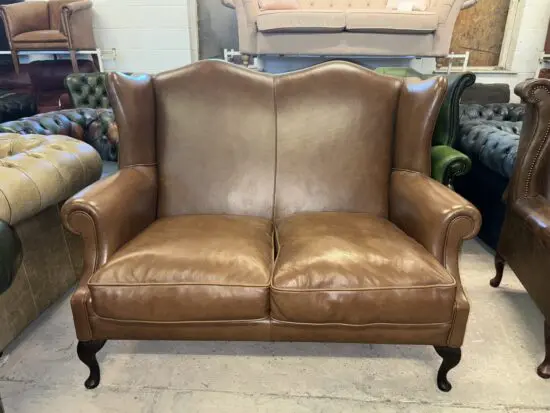 Laura ashley brown real leather wingback two seater sofa