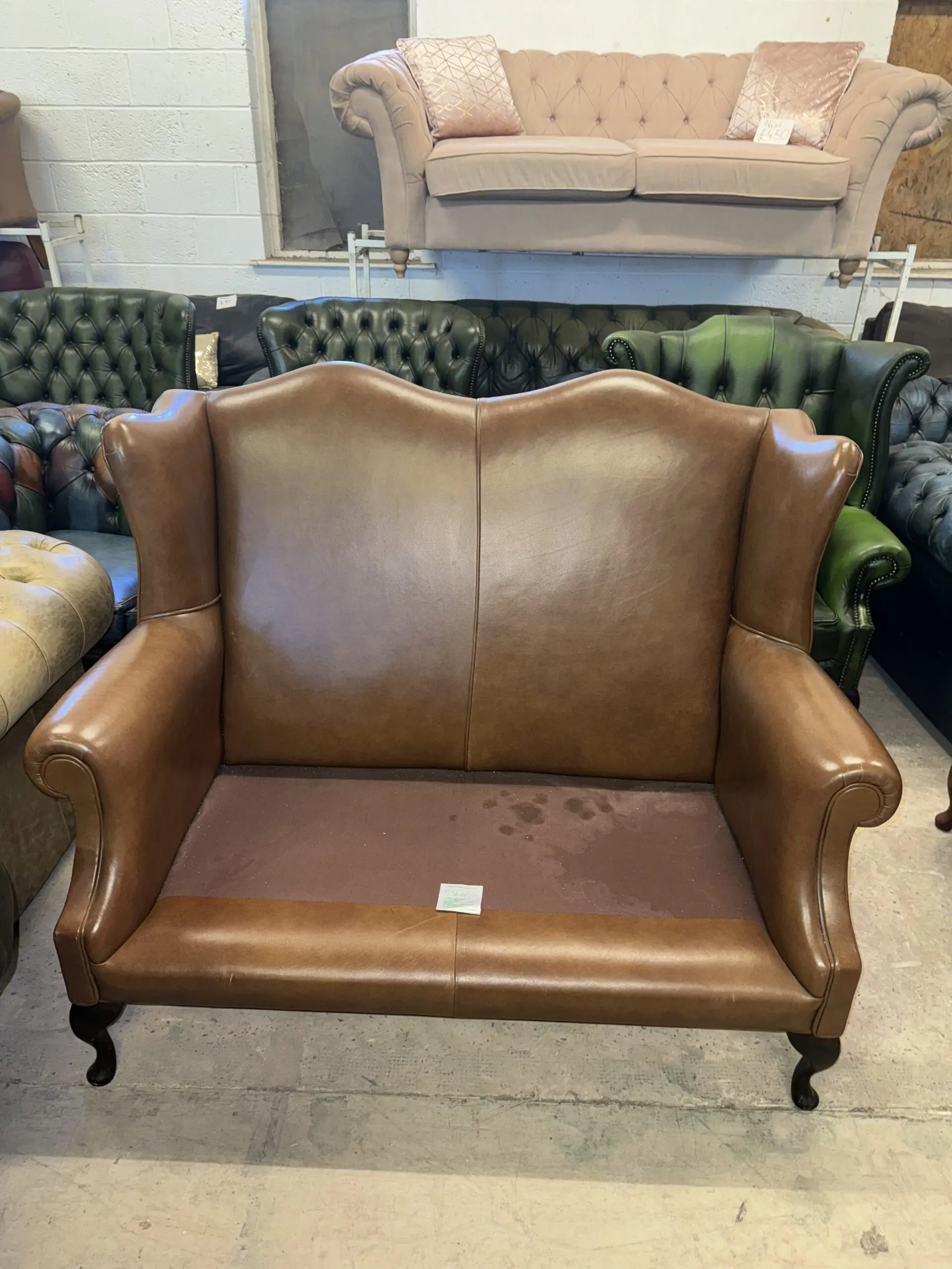 Laura ashley brown real leather wingback two seater sofa