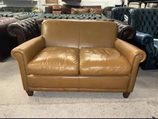 Laura ashley burlington tan real leather two seater sofa
