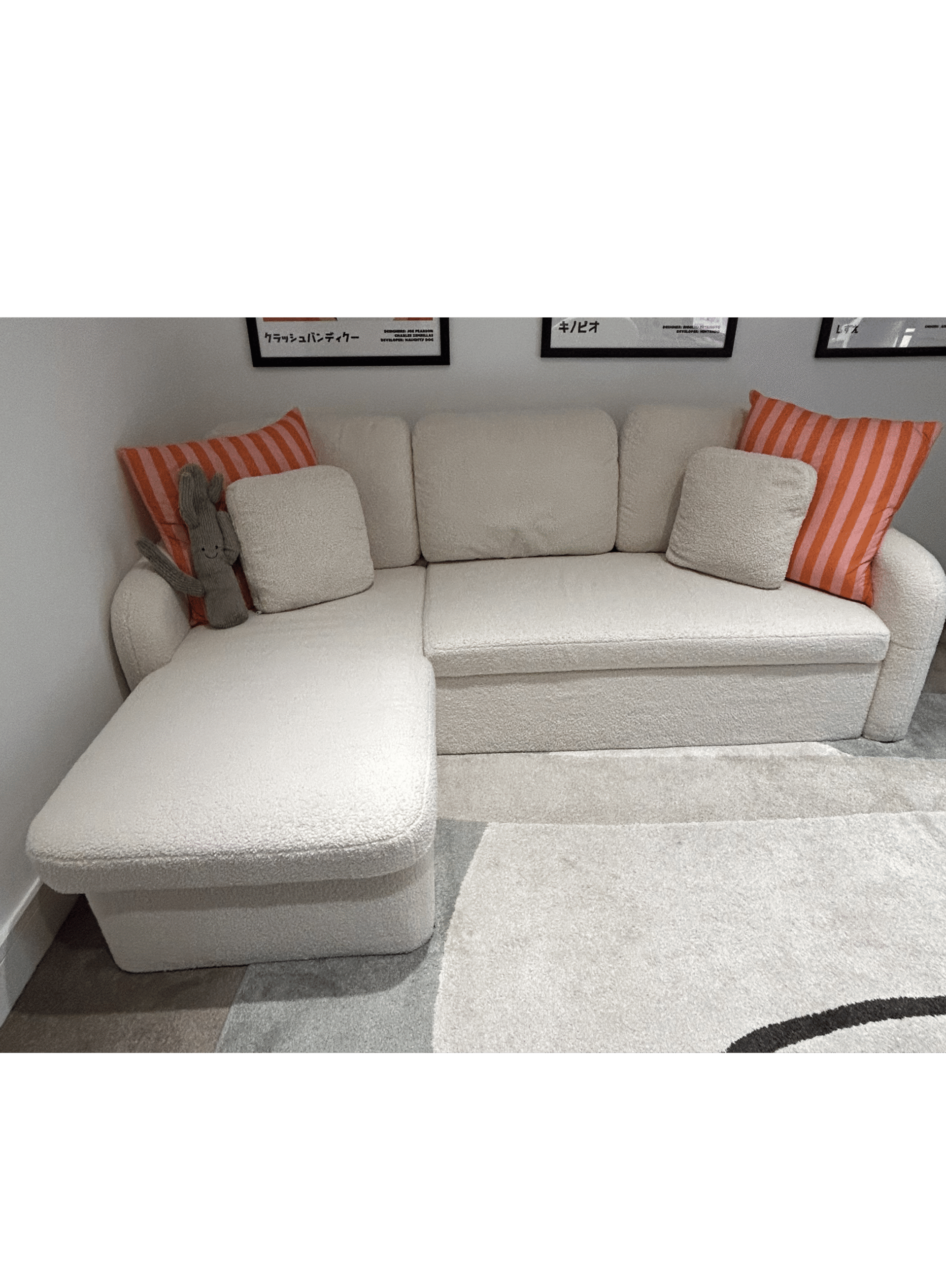 3-Seater Reversible Corner Sofa Bed in Boucle Fabric