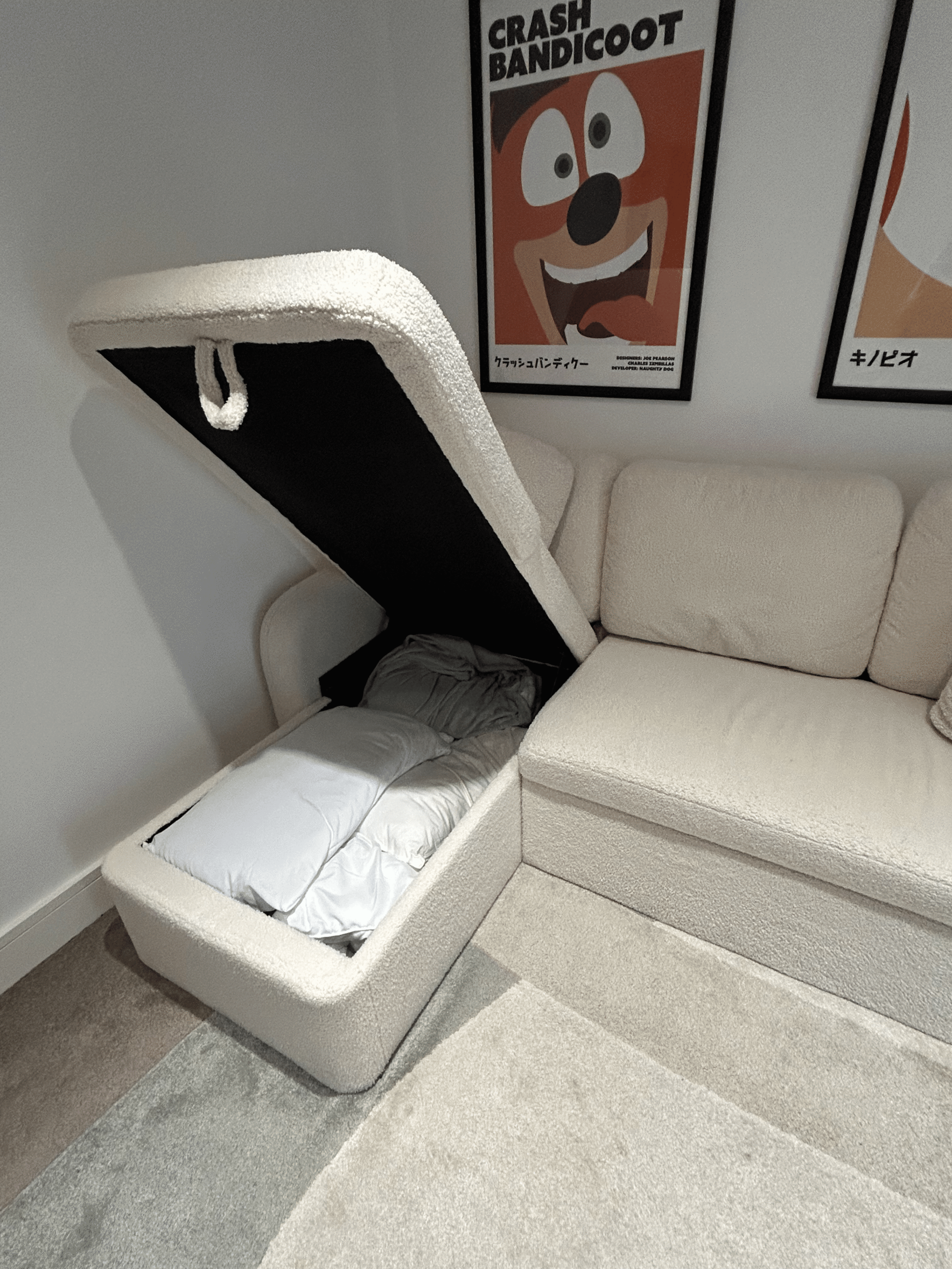 3-Seater Reversible Corner Sofa Bed in Boucle Fabric