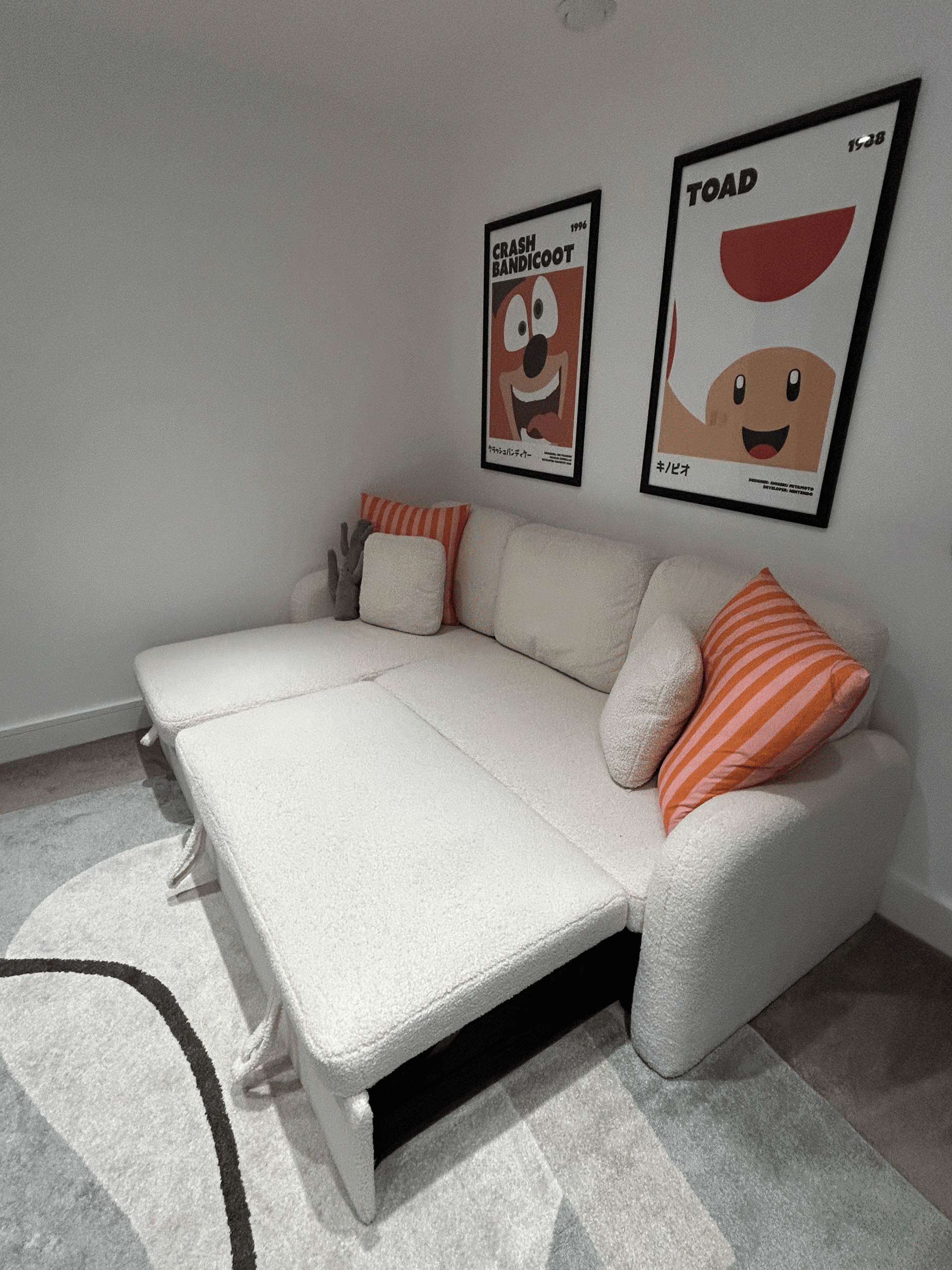 3-Seater Reversible Corner Sofa Bed in Boucle Fabric