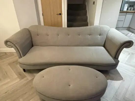 Two DFS sofas one with footstool