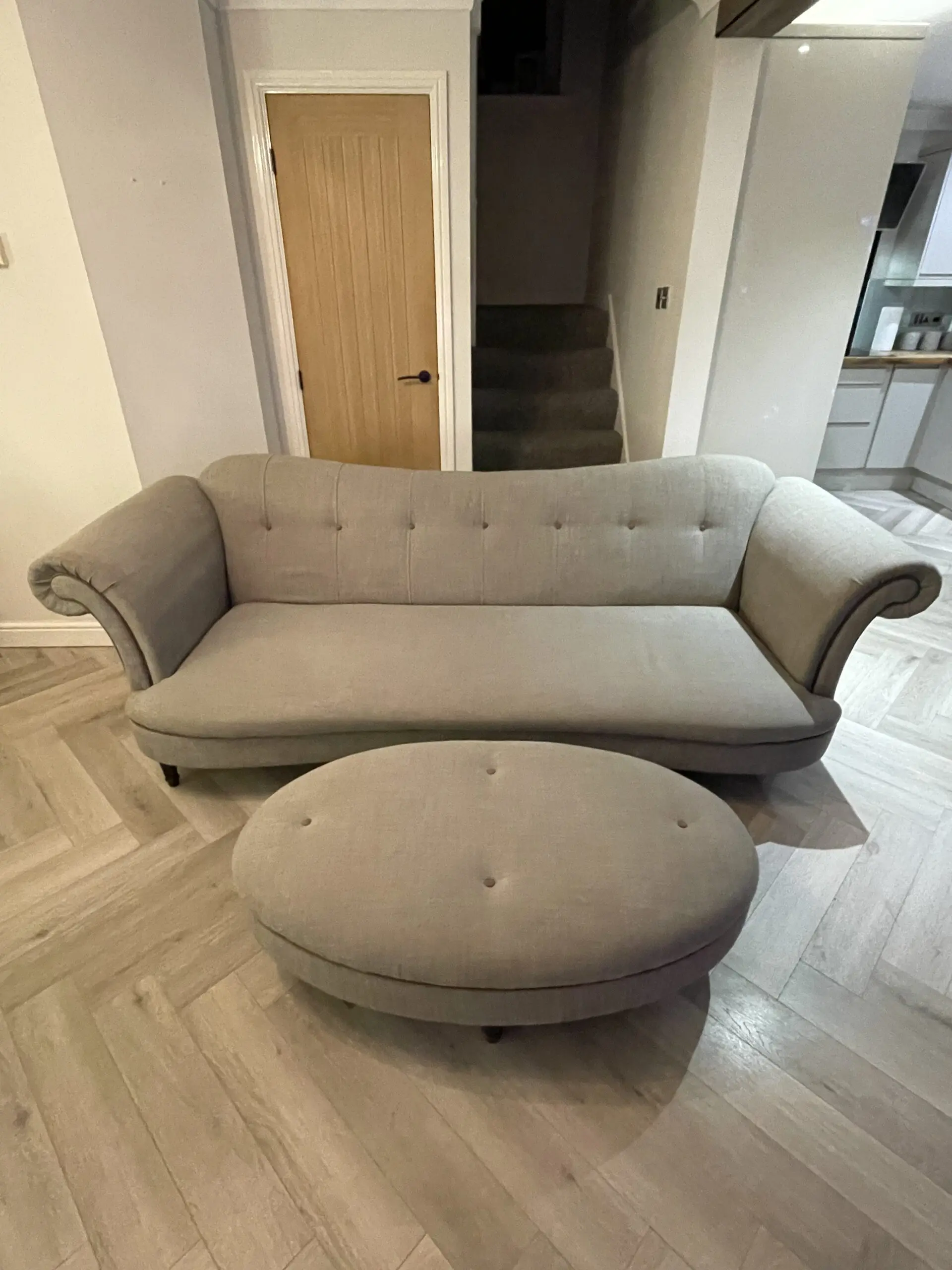 Two DFS sofas one with footstool