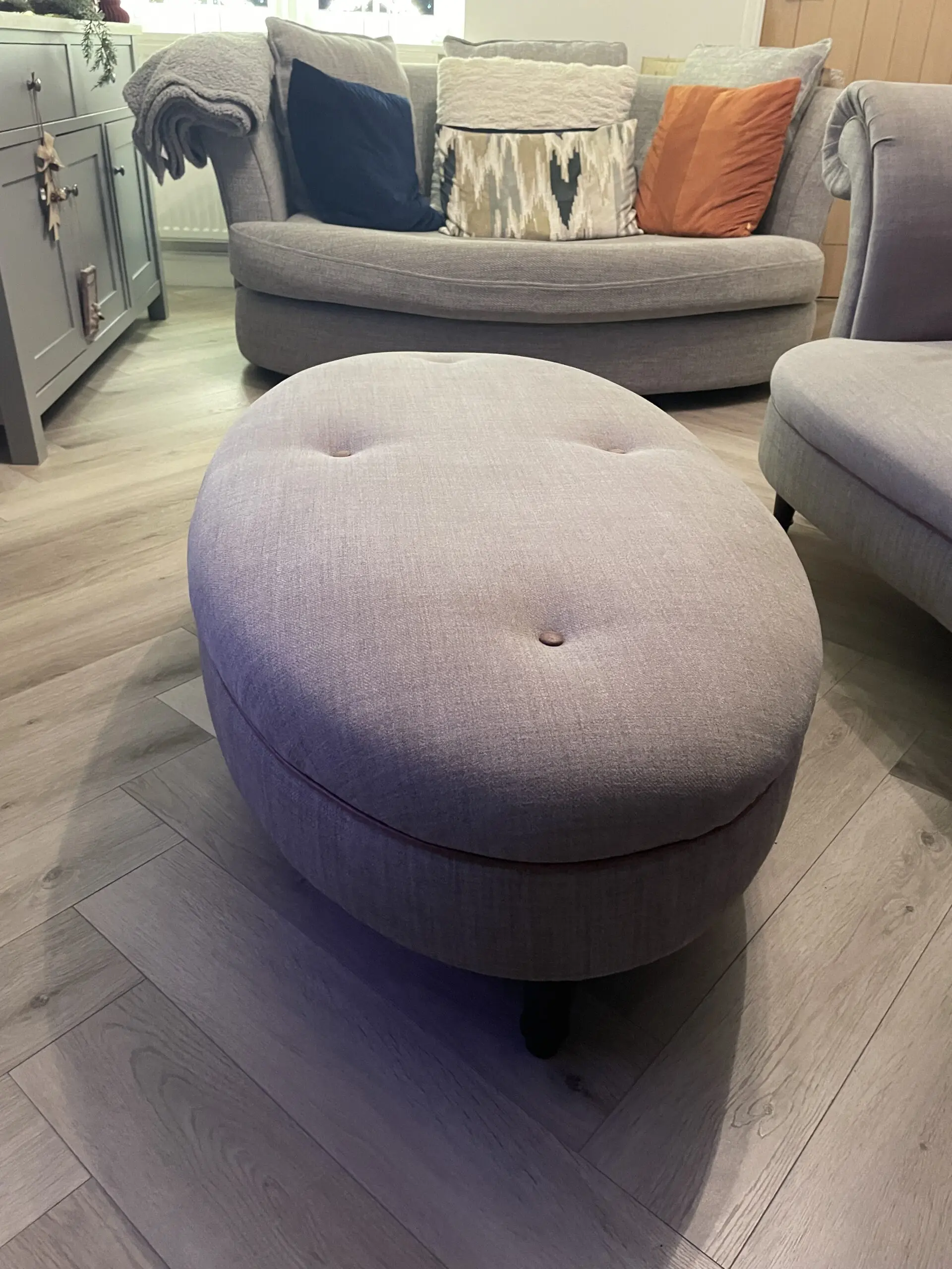 Two DFS sofas one with footstool