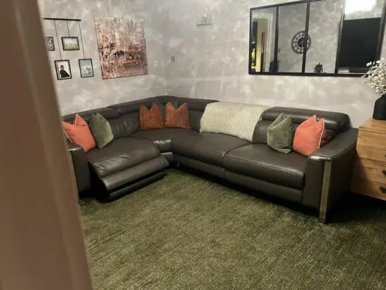Grey corner real leather sofa