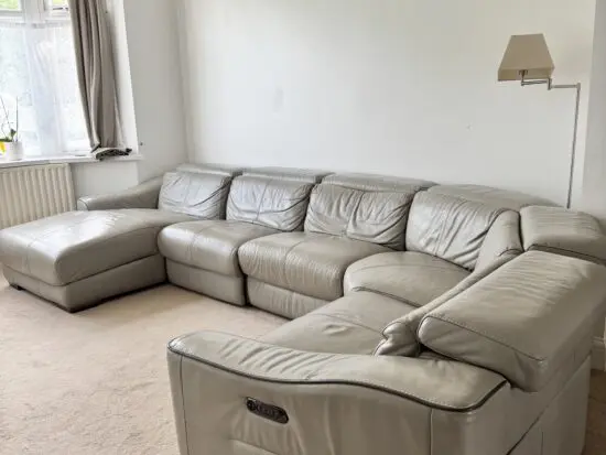 L shape leather sofa with recliner