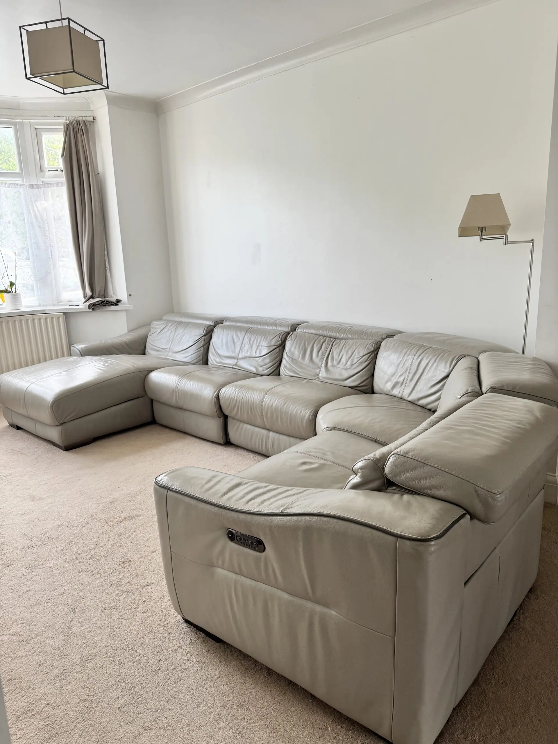 L shape leather sofa with recliner