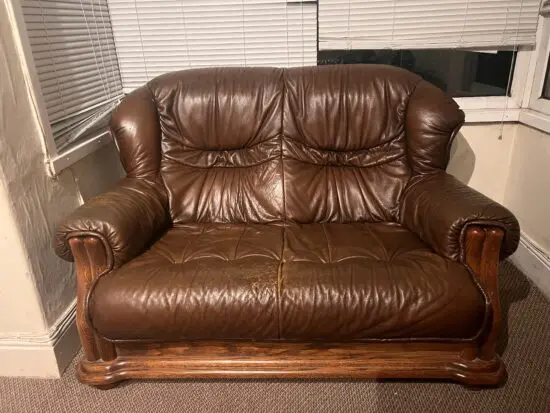 Dark brown leather sofa set