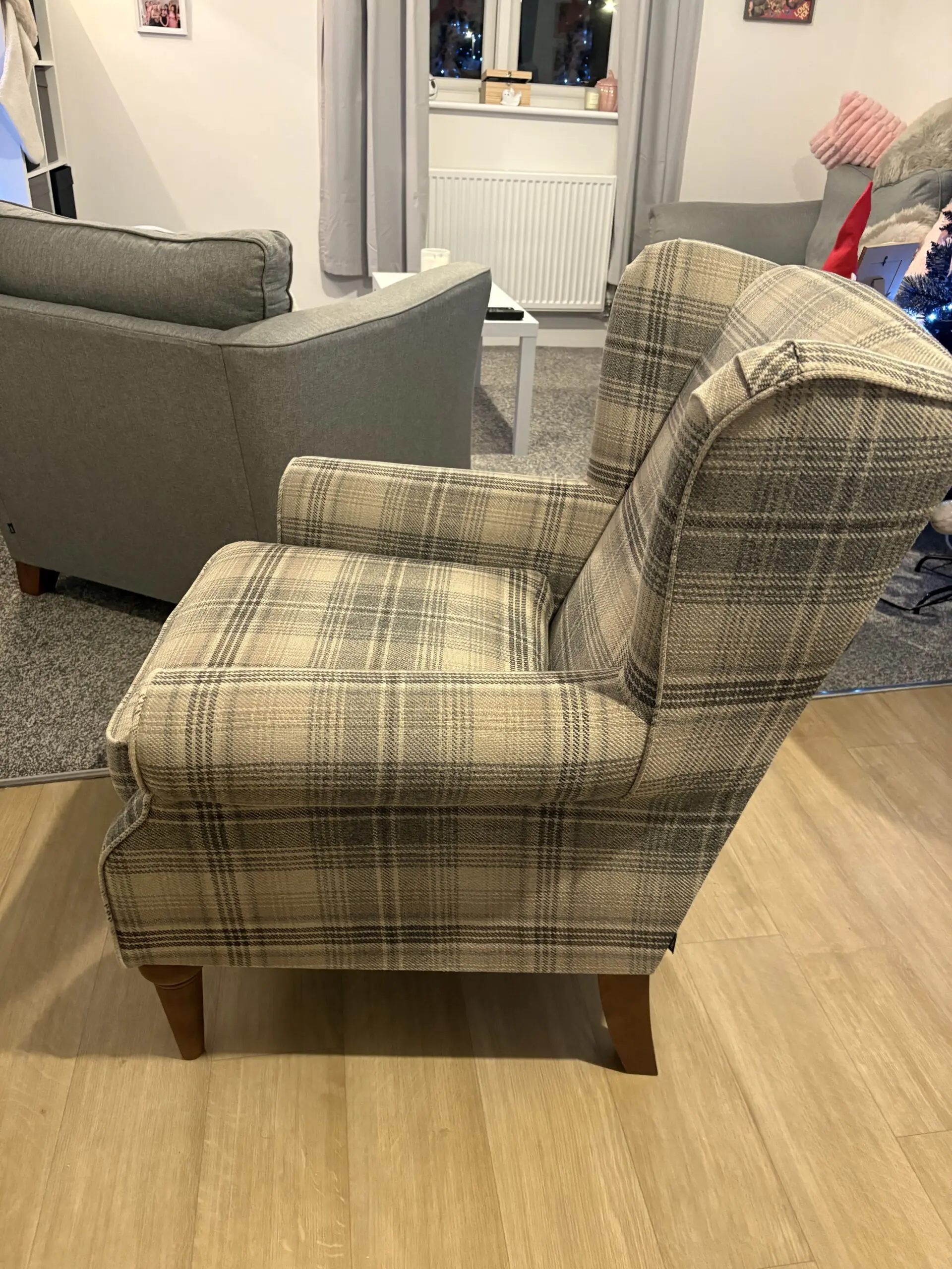 Tweedy Check Kildare Grey Sherlock Highback Armchair