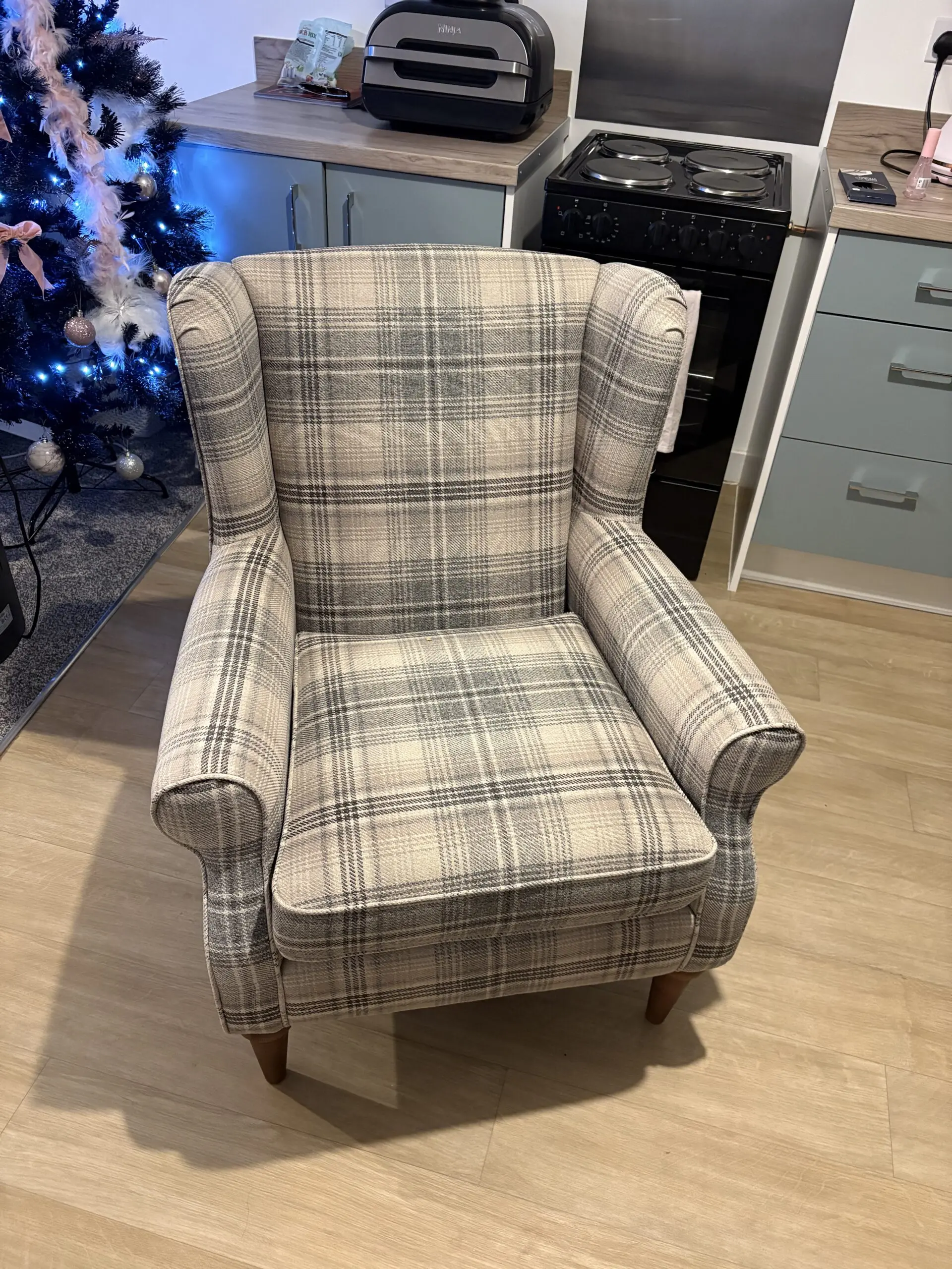 Tweedy Check Kildare Grey Sherlock Highback Armchair