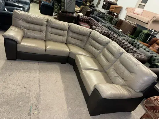 DFS Grey and dark brown real leather corner sofa in 3 sections