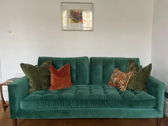 John Lewis Velvet Green Draper II 3 Seater Sofa