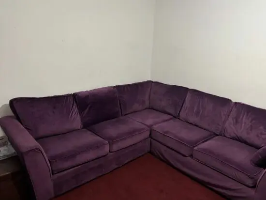 Purple velvet 3 piece corner sofa