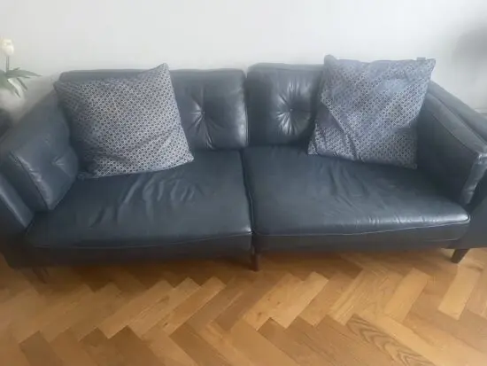 Sofology navy blue leather large 2 seater sofa