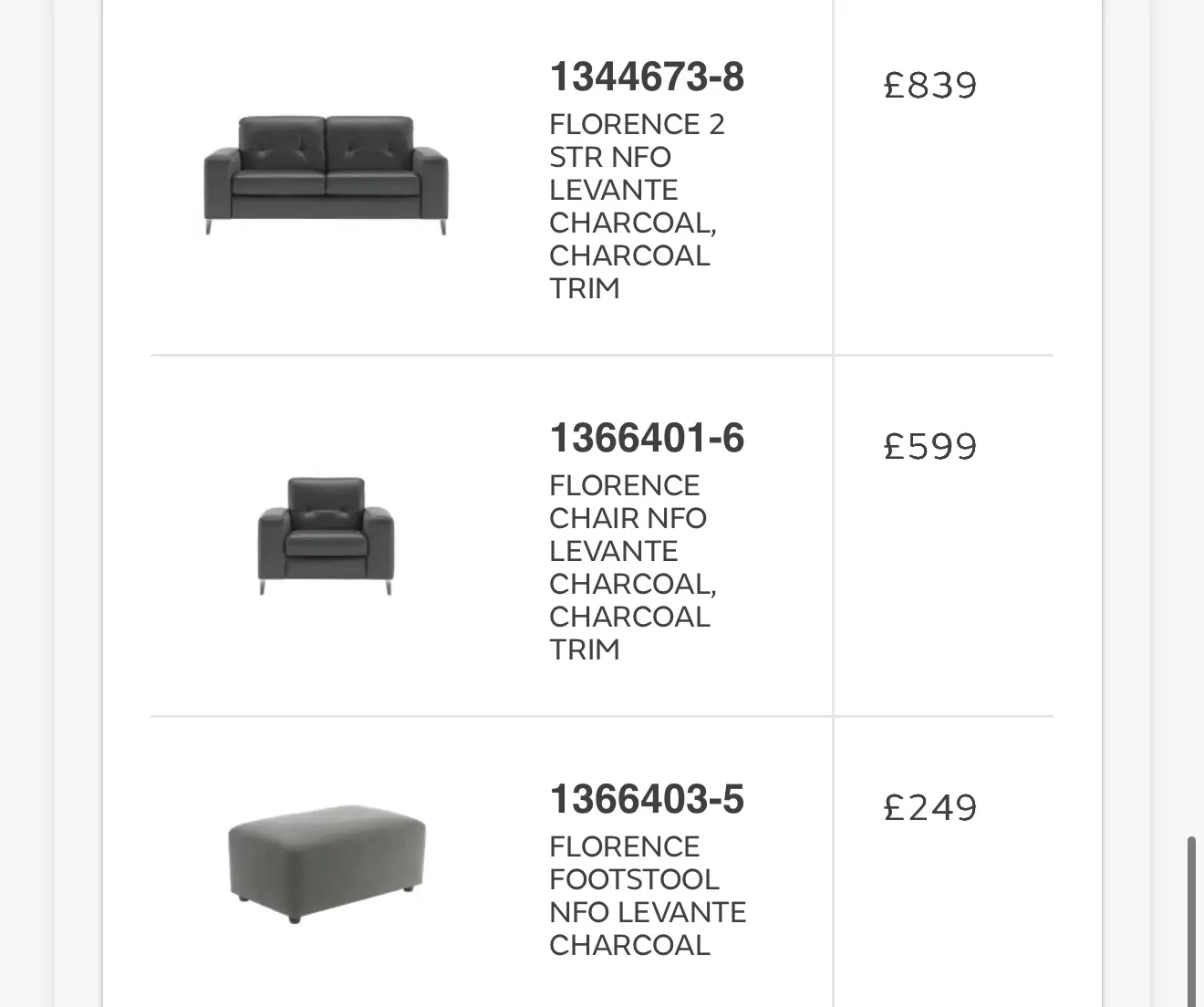 Sofology Charcoal ‘Florence’ 3-piece sofa suite & footstool