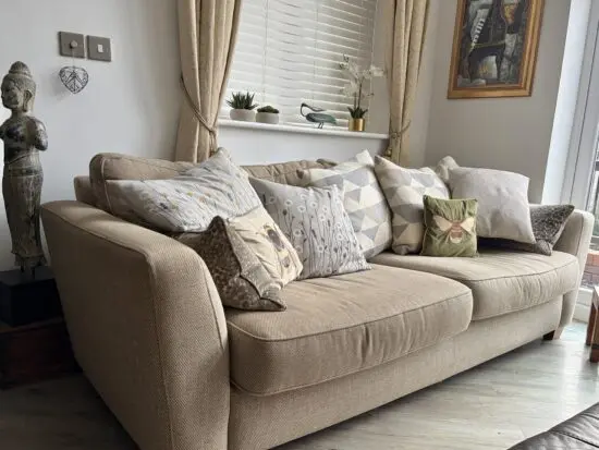 DFS beige fabric 3 seater sofa