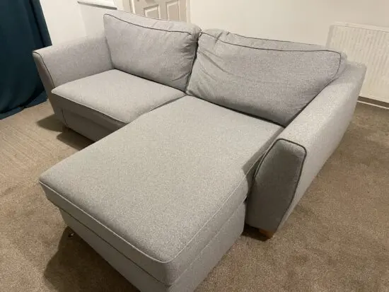 3 person grey sofa with moveable L shape design
