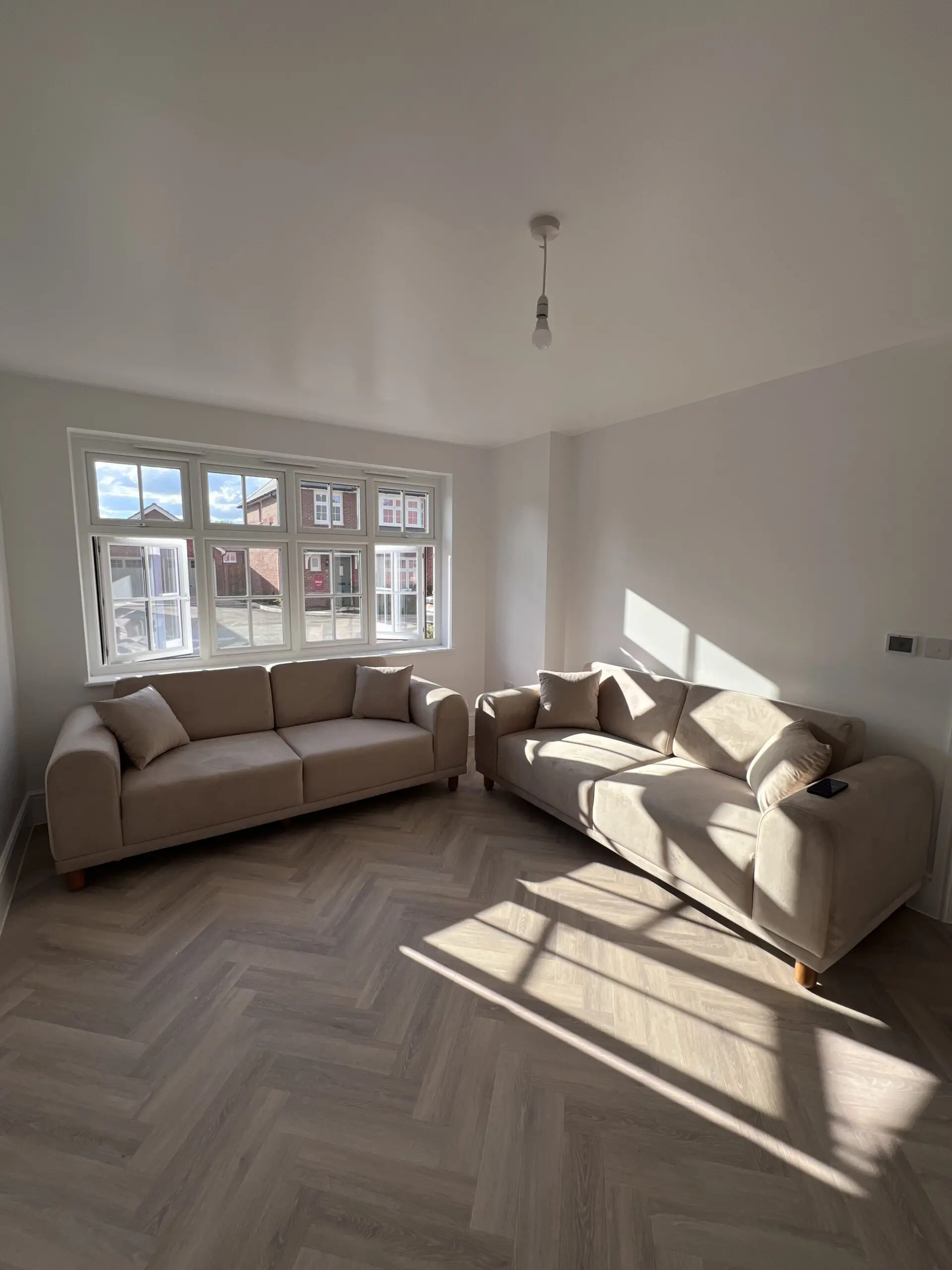 Beige velvet 3 seater sofas