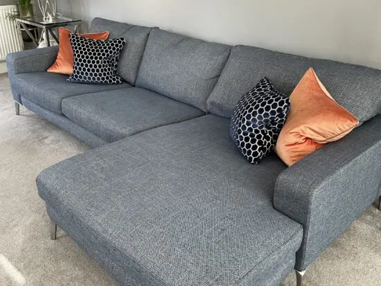 Christopher Pratts blue ‘Serenity’ corner sofa