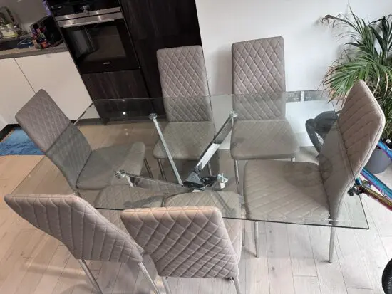 Wayfair, Cappuccino coloured dining chairs, with dining table