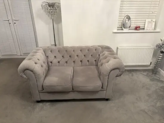 Silver grey velvet matching chesterfield style sofas set