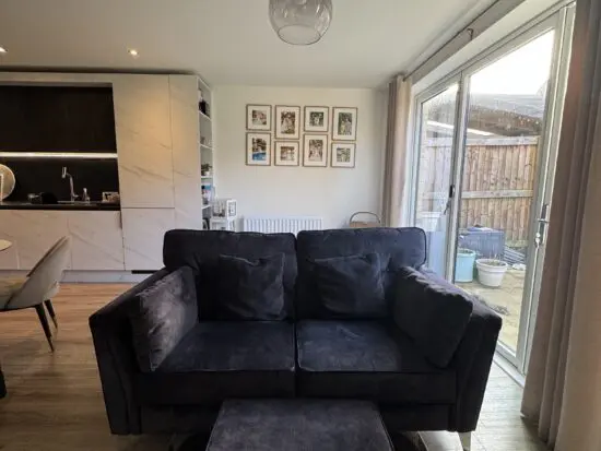 Charcoal Velour Two Seater Sofa & Pouffe