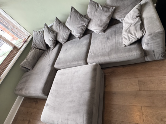 DFS Grey Plush 4 Seater Sofa with Chaise