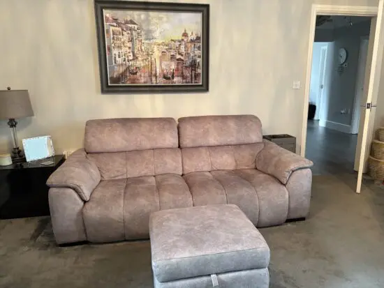 3 seat reclining sofa, chair and storage footstool