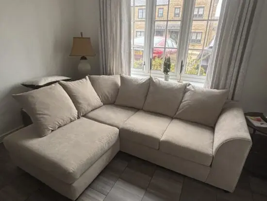 Beige 3 seater sofa with chaise