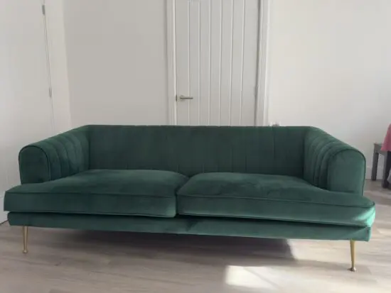 DFS Forest Green Velvet Enchanted 4 Seater Sofa + Enchanted Accent Chair in Mustard