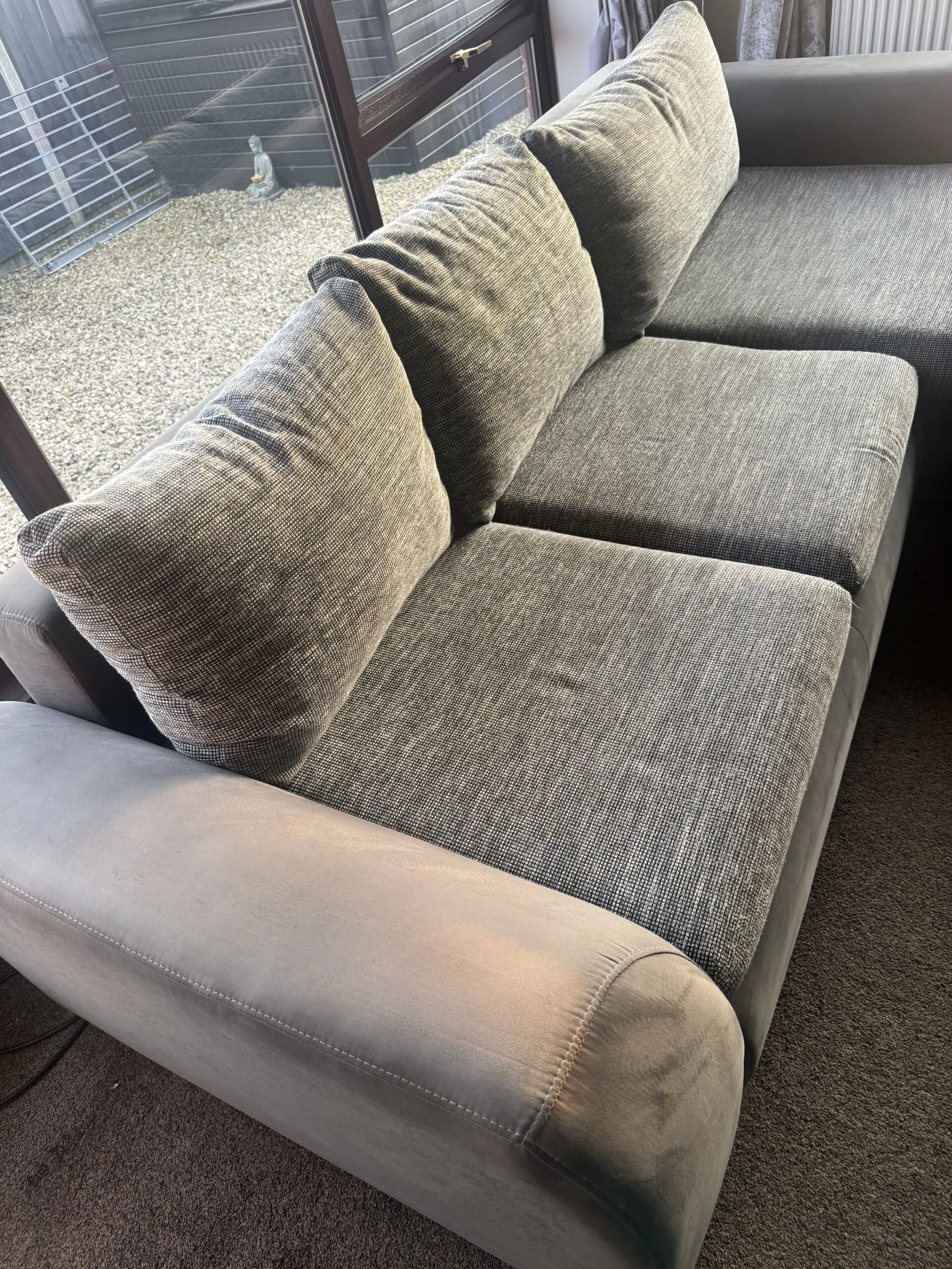 Grey corner sofa bed with storage