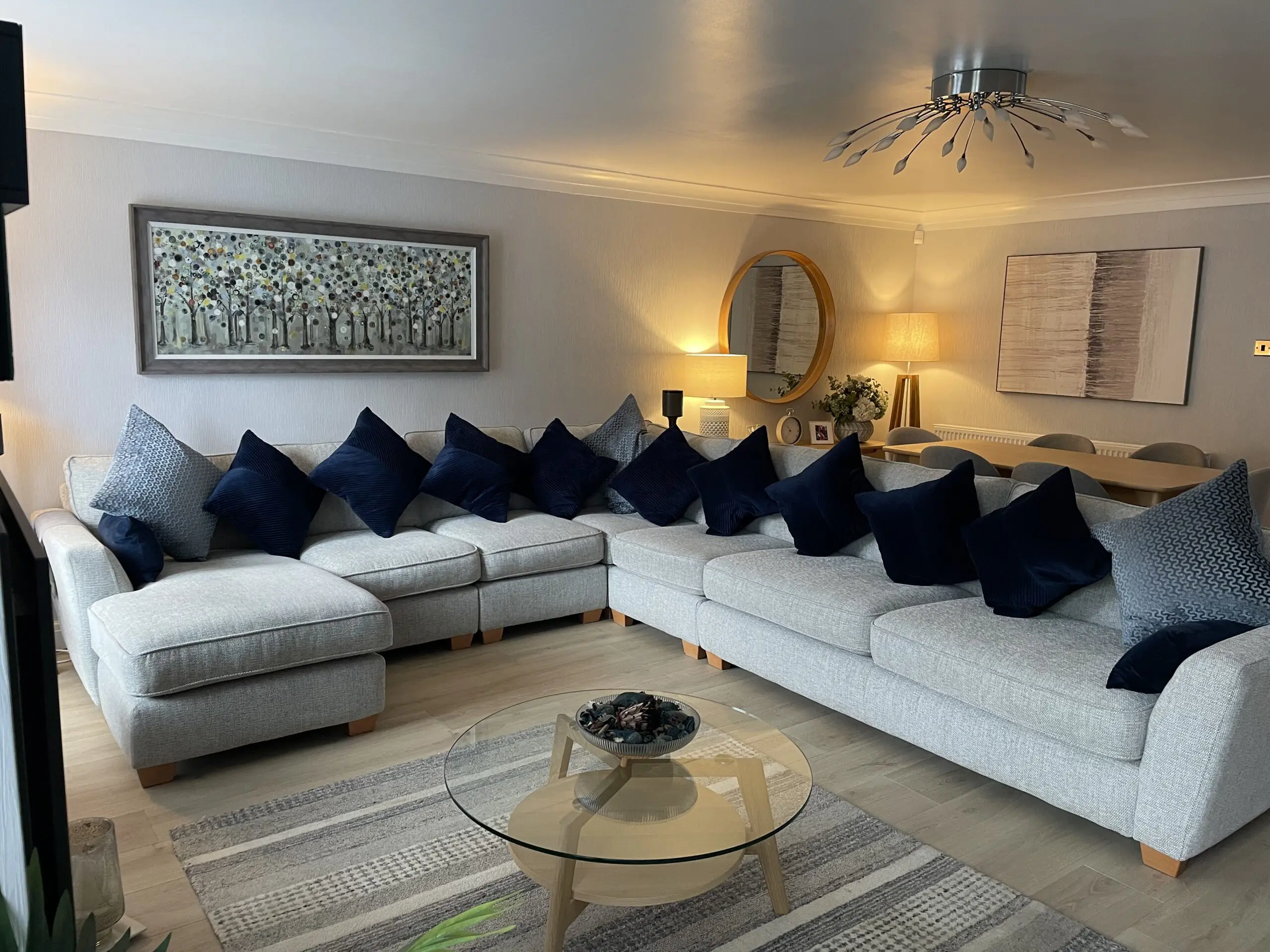 DFS Sofia corner suite with chaise and storage footstool