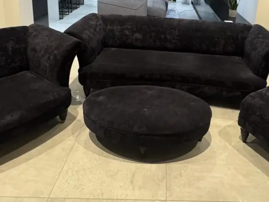 Dark Midnight Blue Navy Crushed Velvet DFS 4 Seater Couch, Seat, Chair & Footstool