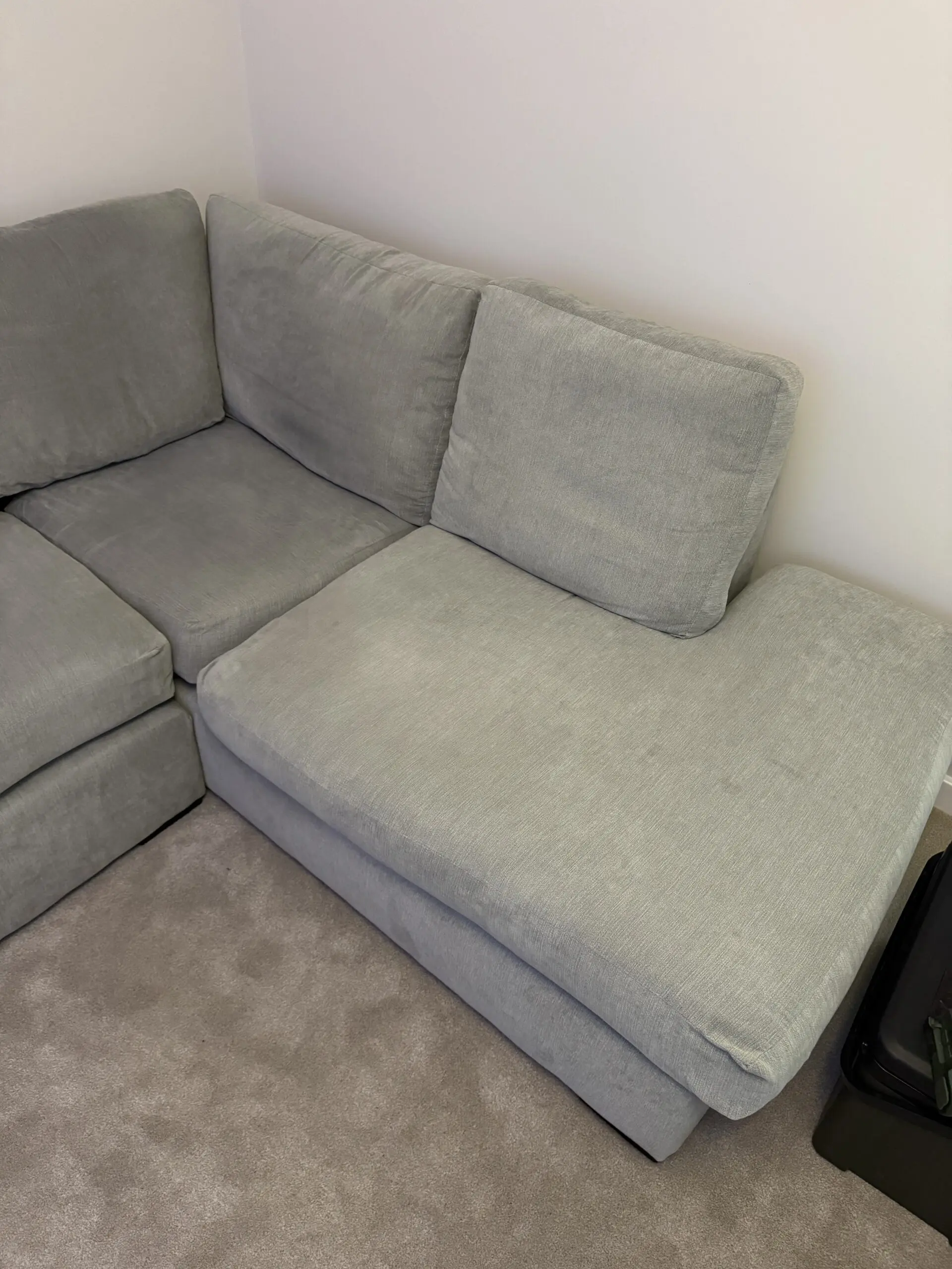 Grey L corner sofa with swivel chair and foot stall