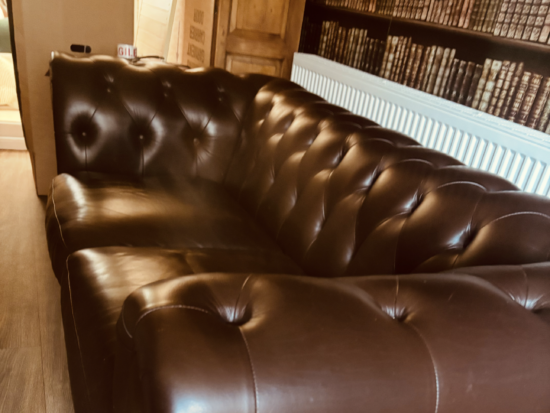 Genuine brown Italian leather 3 seater chesterfield