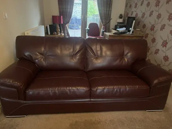 SCS wine coloured leather 3 seater sofa